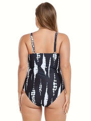 Tie Dye Ruched Lace One Piece Swimsuit