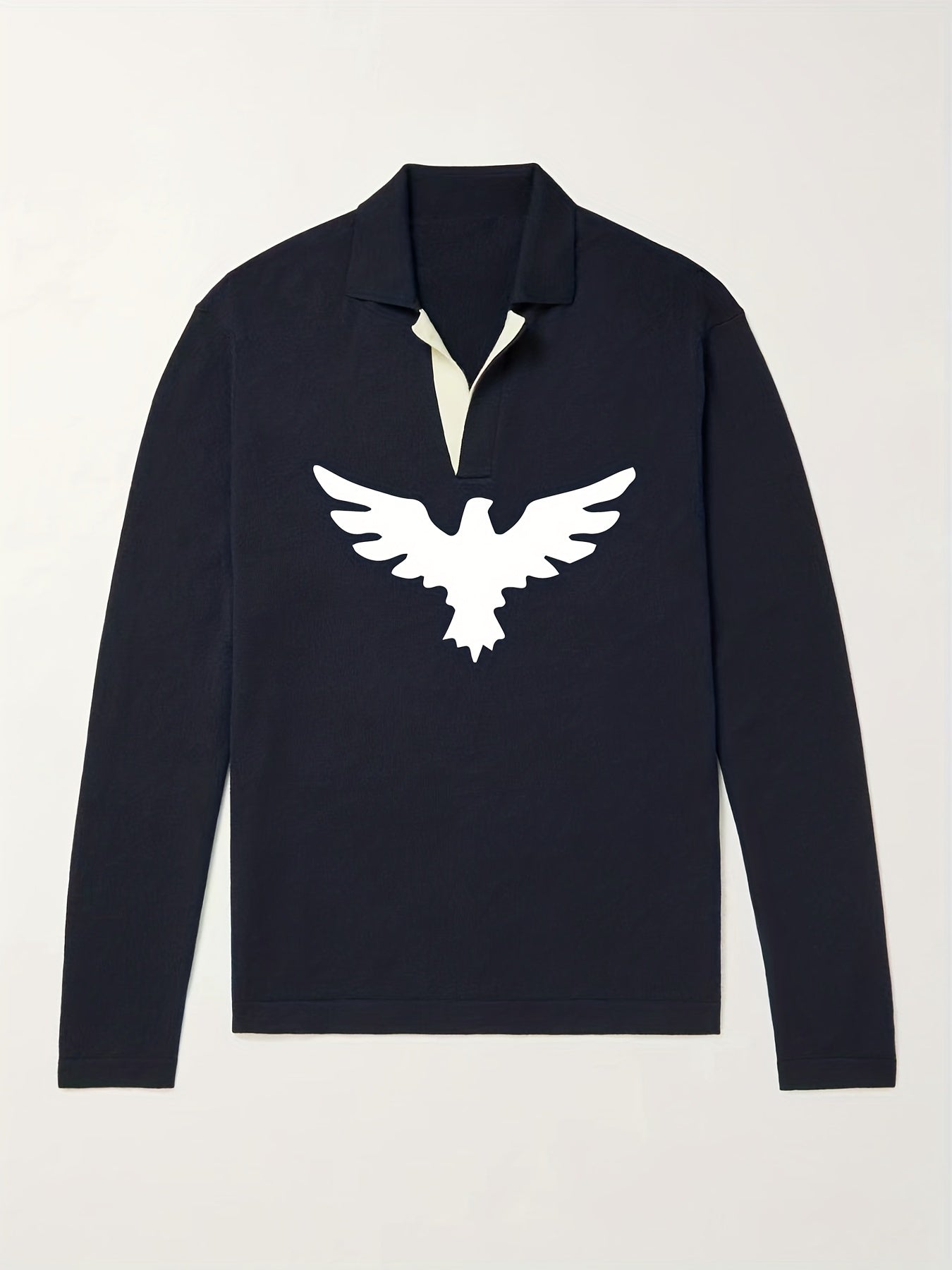 Eagle Pattern Knit Polo Men's Sweater V Neck Pullover For Winter