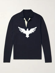 Eagle Pattern Knit Polo Men's Sweater V Neck Pullover For Winter