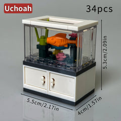 Creative Fish Tank Building Block Toy Aquarium Lizard Tank Model