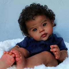 20 Inch Hand Rooted Curly Hair Newborn Doll Dark Brown Skin Soft Touch Dolls