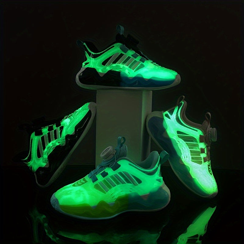 Boy's Reflective Basketball Shoes with Rotating Buckle Non Slip Sneakers