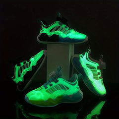Boy's Reflective Basketball Shoes with Rotating Buckle Non Slip Sneakers