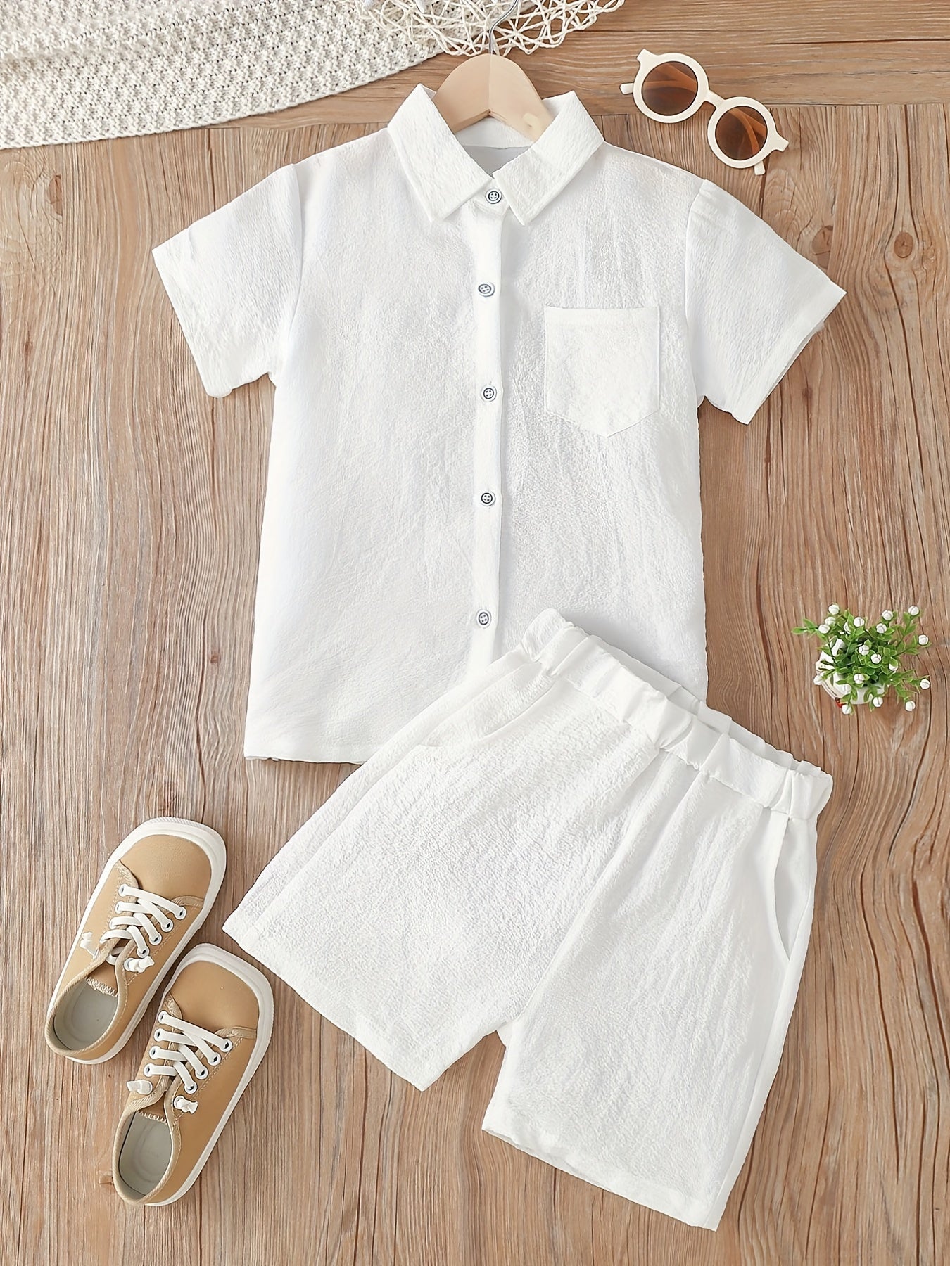 2pcs Boys Casual Short Sleeve Shirt&Shorts Set Summer Kids Clothing