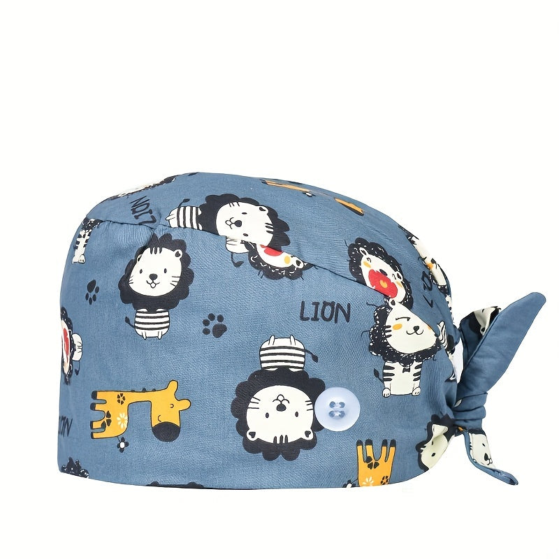 Cartoon Animal Print Work Cap Elastic Nurse Hat Women's Scrub Cap