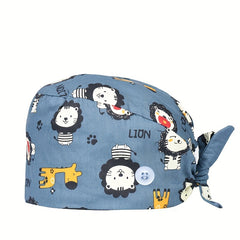 Cartoon Animal Print Work Cap Elastic Nurse Hat Women's Scrub Cap