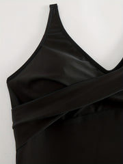 Modest Swimsuit Cross Front V Neck One Piece Swimsuit