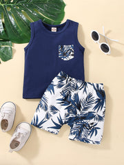 Baby Girls Leaf Print Tank Top & Shorts Set for Summer Beach