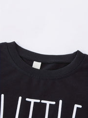 LITTLE MONSTER Letter Print Boys Casual Sweatshirt Long Sleeve Crew Neck Tops