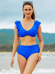 Women's Off Shoulder Two Piece Swimsuit High Waist Bodysuit Beach Bathing Suit