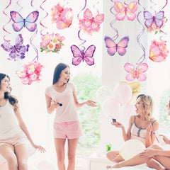 24pcs Watercolor Purple Butterfly Hanging Swirls Decorations