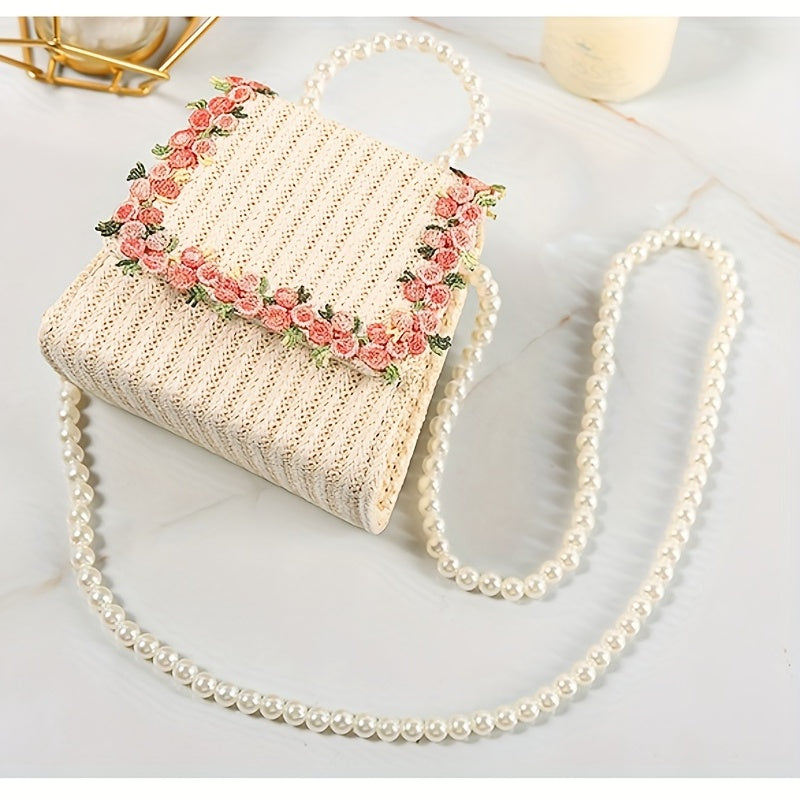 Laciness Crossbody Bag With Pearl Handle and Shoulder Strap