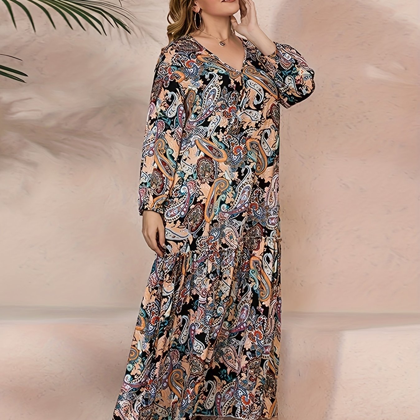 Boho Dress Women's Plus Paisley Print Maxi Dress