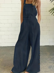 Solid Button Overall Jumpsuit Women's Plus
