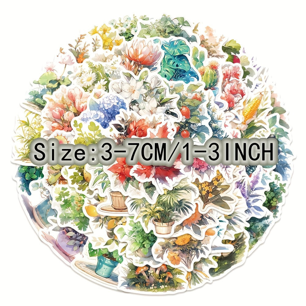 50pcs Watercolor Style Plant Series Stickers for Laptop Helmets, Water Cup