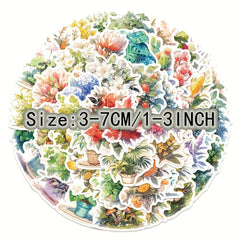 50pcs Watercolor Style Plant Series Stickers for Laptop Helmets, Water Cup