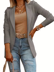 Solid Lapel Blazer Casual Open Front Long Sleeve Work Office Outerwear