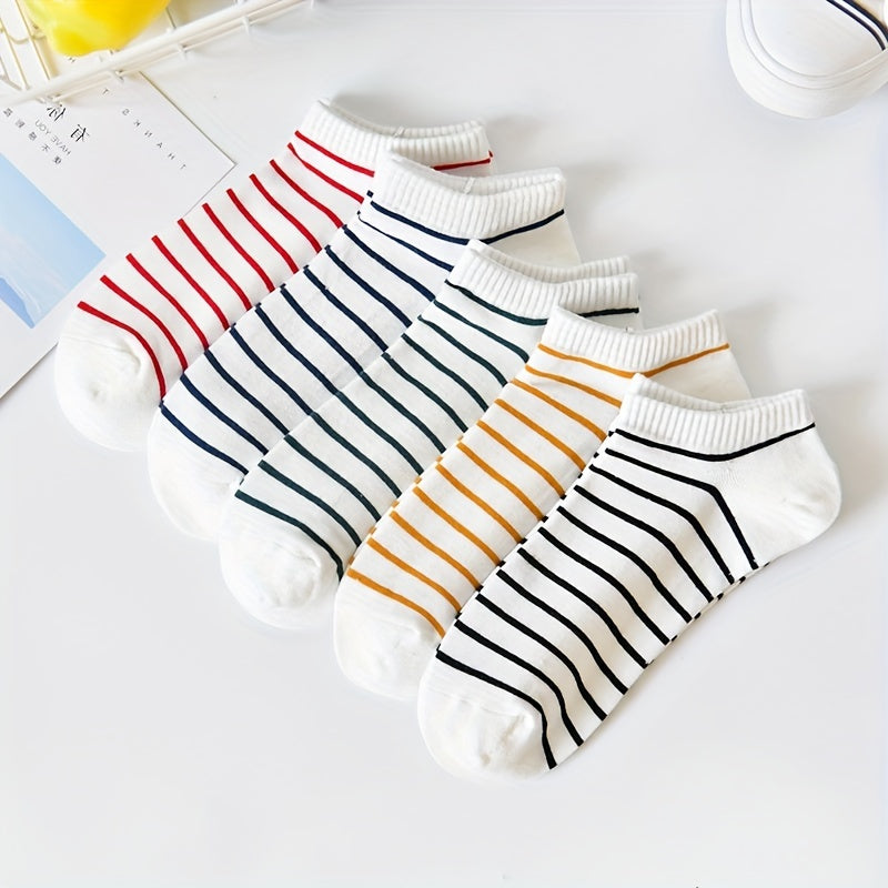 5 Pairs Striped Ankle Socks Lightweight Sports Women's Stockings