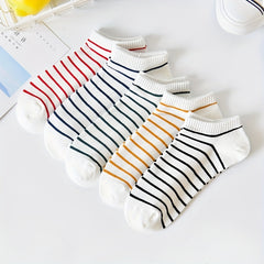 5 Pairs Striped Ankle Socks Lightweight Sports Women's Stockings