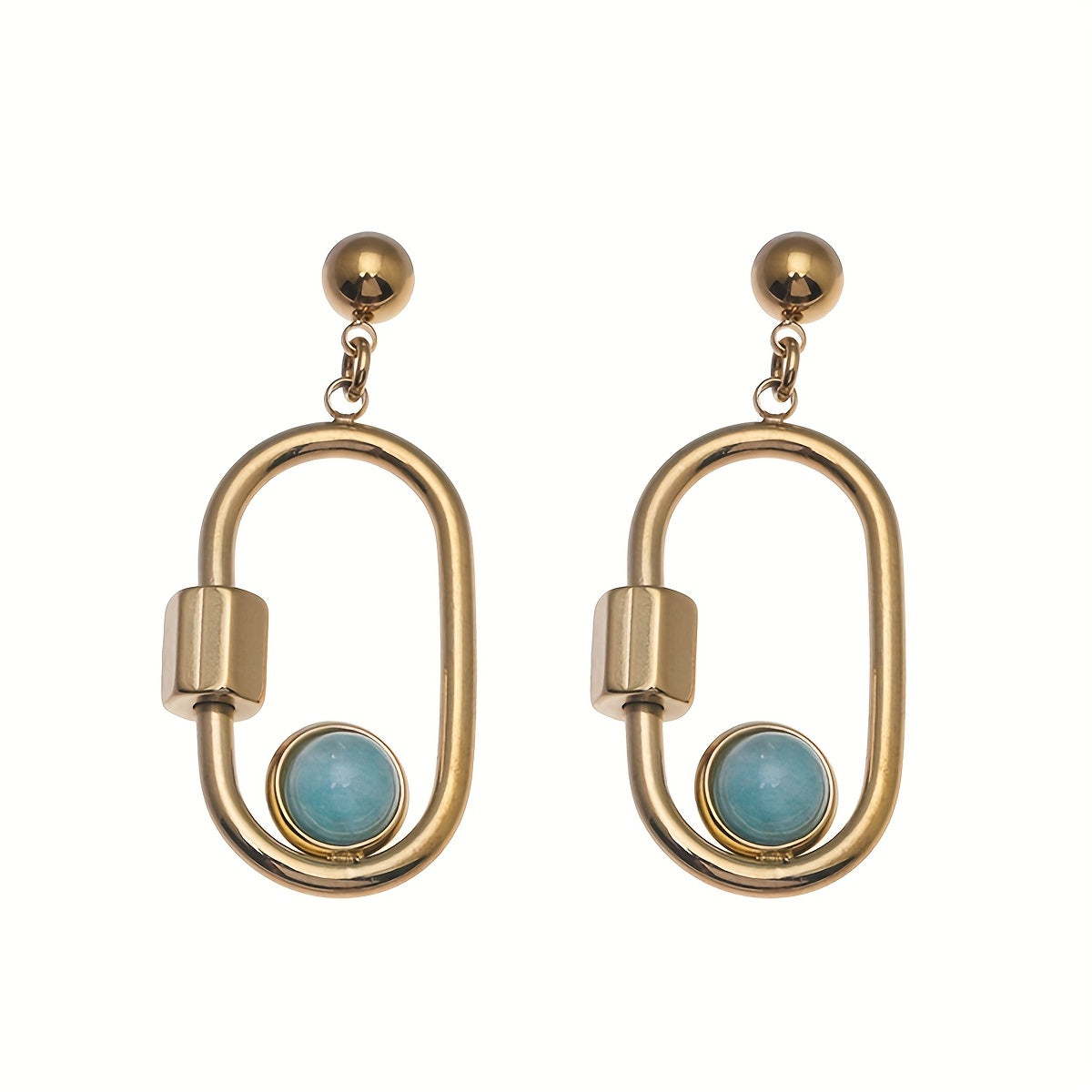 14k Golden Plated Green Stone Titanium Steel Earrings