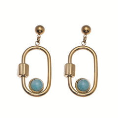 14k Golden Plated Green Stone Titanium Steel Earrings