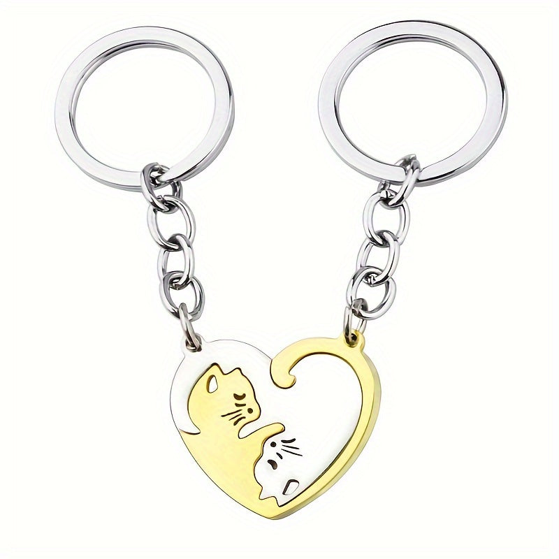 Cat Loving Heart Pendant Keychain for Car Keys Backpacks Wallets