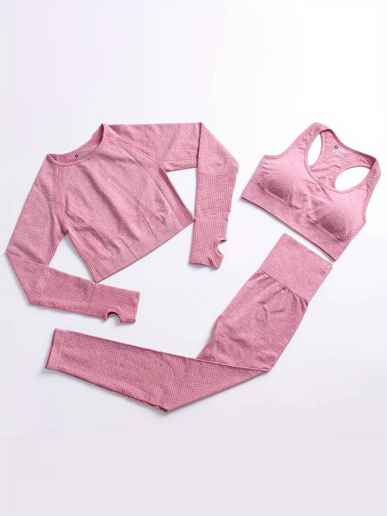 Women's Solid Yoga Sports Set Racer Back Sports Bra Crop Top and Leggings