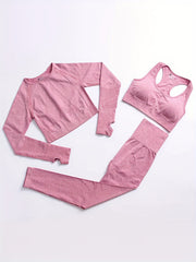 Women's Solid Yoga Sports Set Racer Back Sports Bra Crop Top and Leggings