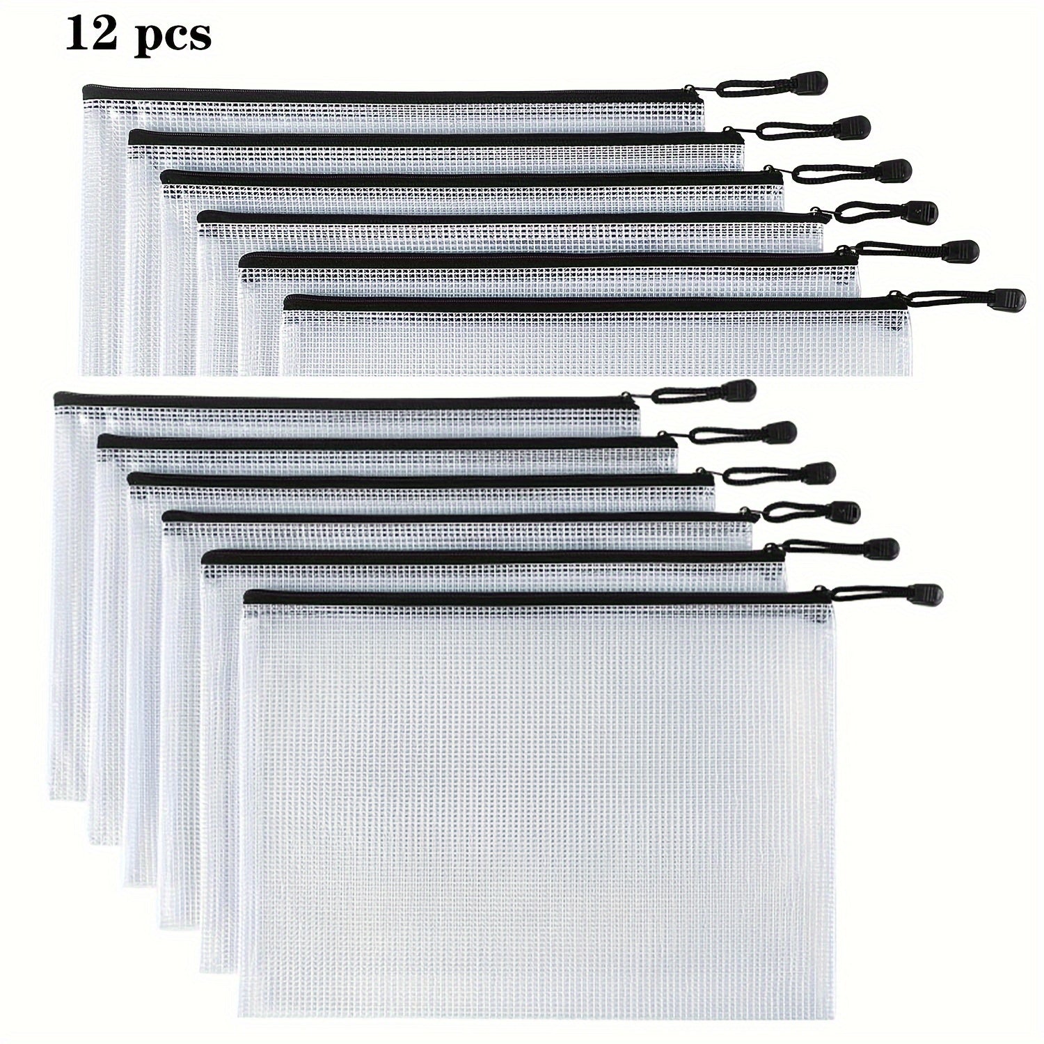 Plastic Mesh Zipper Bags for School Office Supplies - Set of 6 or 12