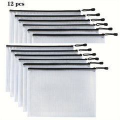 Plastic Mesh Zipper Bags for School Office Supplies - Set of 6 or 12