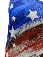 Independence Casual Tank Top Women's Plus Flag Print V Neck Medium Str