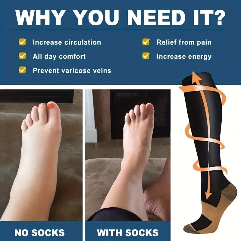 7 Pairs Copper Compression Socks Men Women Improve Circulation Boost Performance