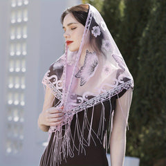 Long Tassel Triangle Scarf Butterfly Embroidery Shawl Women Outdoor