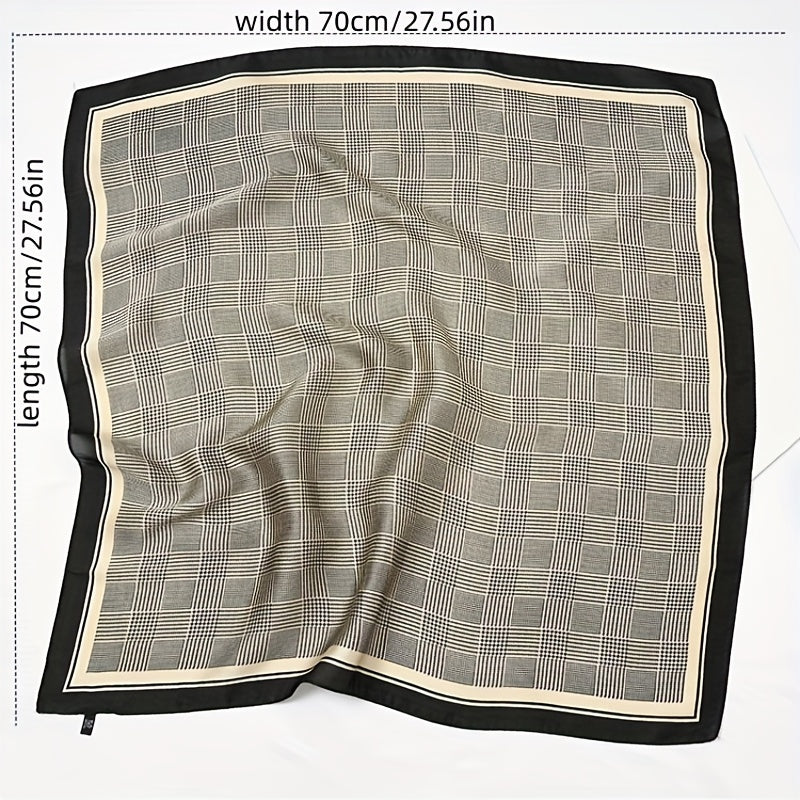Houndstooth Print Square Scarf Vintage Silk Shawl Women Head Wrap Satin Bandana