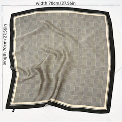 Houndstooth Print Square Scarf Vintage Silk Shawl Women Head Wrap Satin Bandana