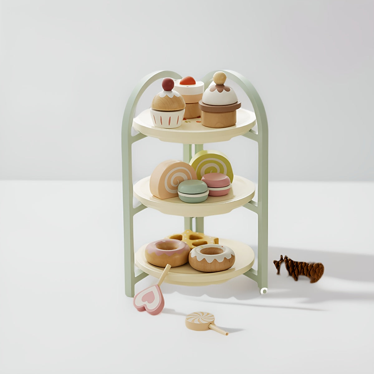 Wooden Play Kitchen Set for Girls Cooking Appliances & Dessert Display