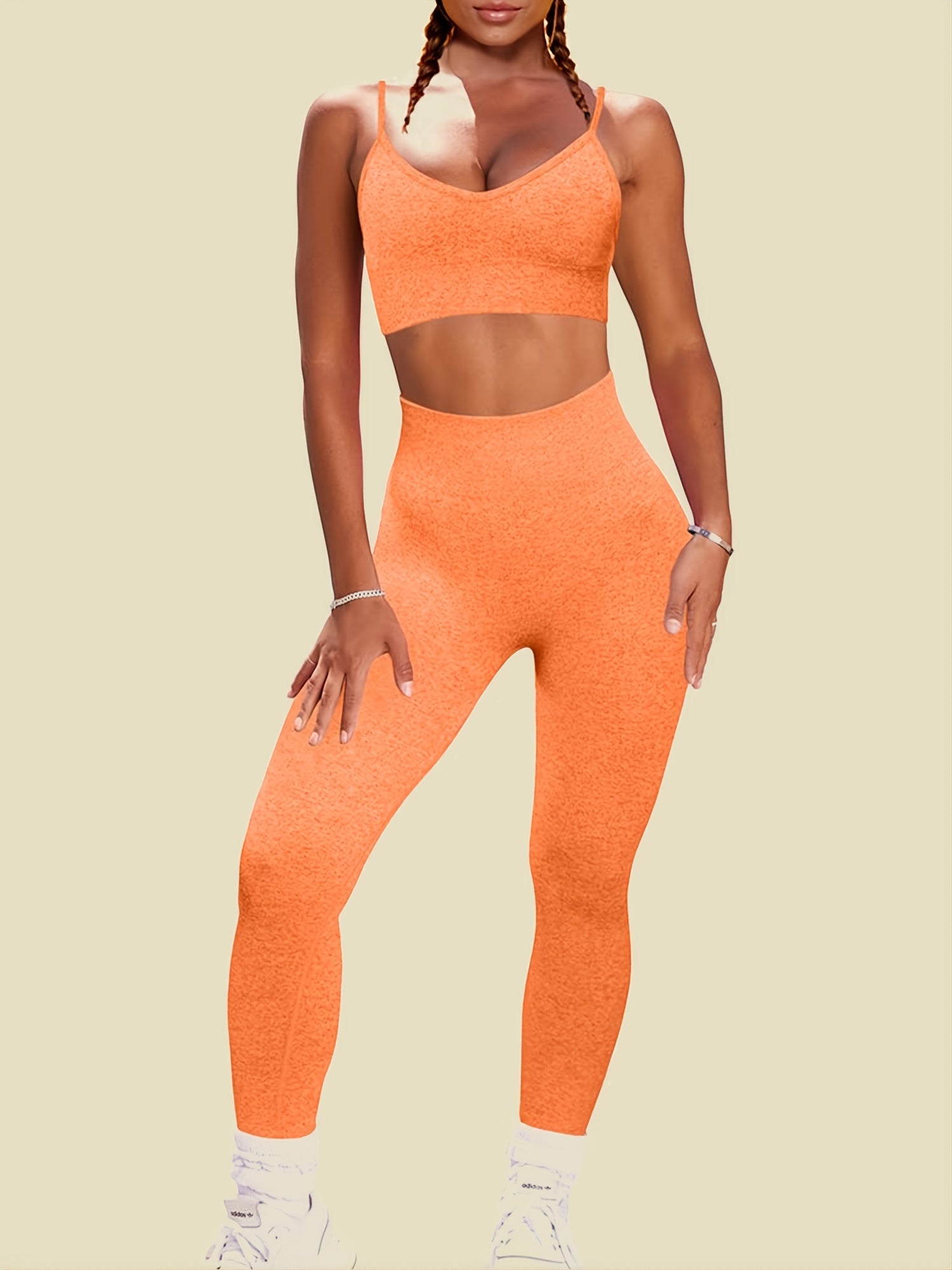 2pcs Women's Seamless Sports Bra & High Waisted Leggings