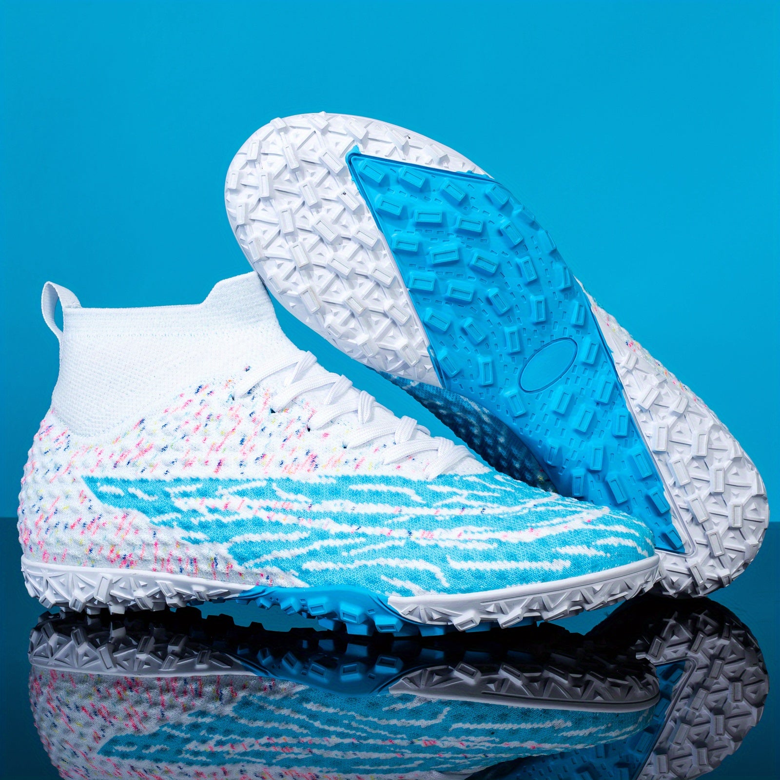 Boys Anti Skid Turf Football Boots Breathable Woven Knit Lace Up Soccer Cleats