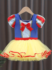 Girls Princess Tulle Tutu Mesh Puff Sleeves Ballet Dance Dress Leotards