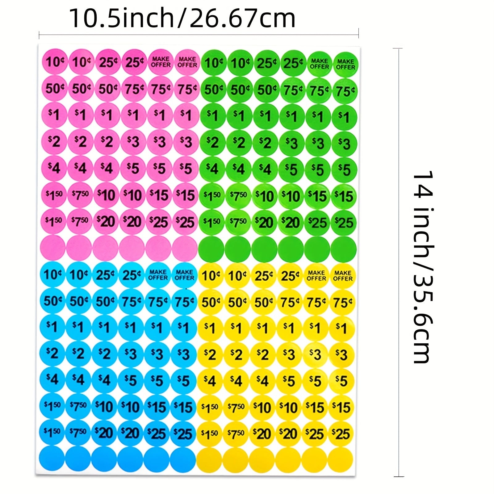 1920pcs Garage Sale Pre-Priced Labels Neon Colors Flea Market Stickers