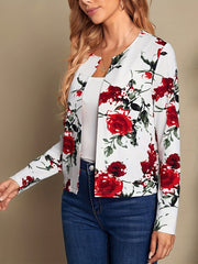Floral Print Open Front Jacket Women's Clothing