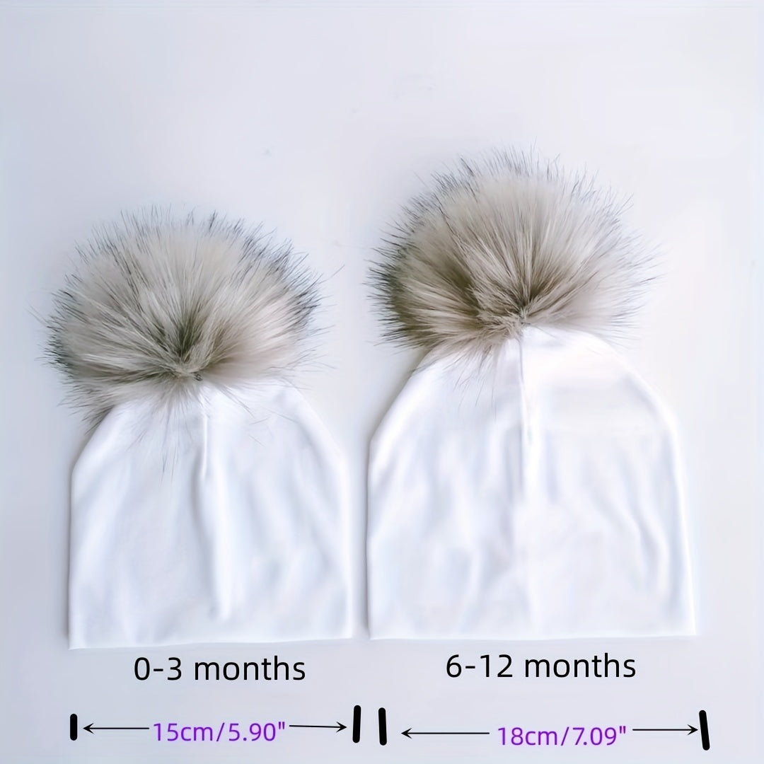 Faux Fur Pom Pom Baby Hat for Newborn Photos