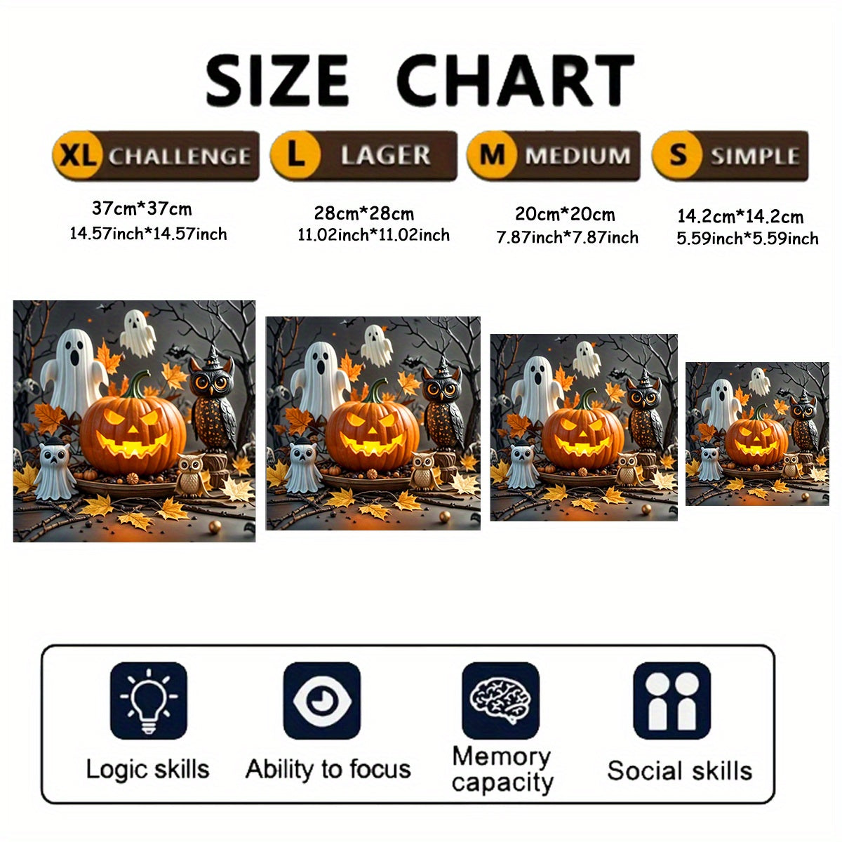 Halloween Puzzle Spooky Pumpkin Ghosts Jack o' Lantern & Owls Wooden Jigsaw