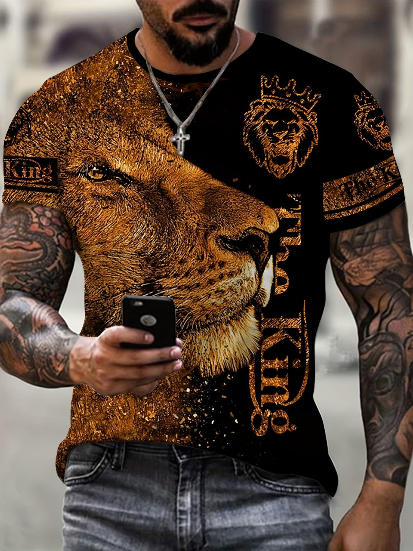 Lion 3d Print Men's Short Sleeve T-shirt Graphic Tee Men's Summer Clothes
