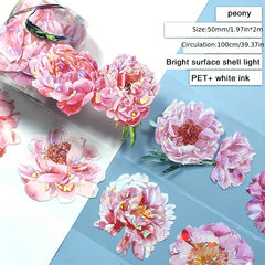 2 Meters Roll Peony 3D Flower Stickers Pink Transparent Decoration
