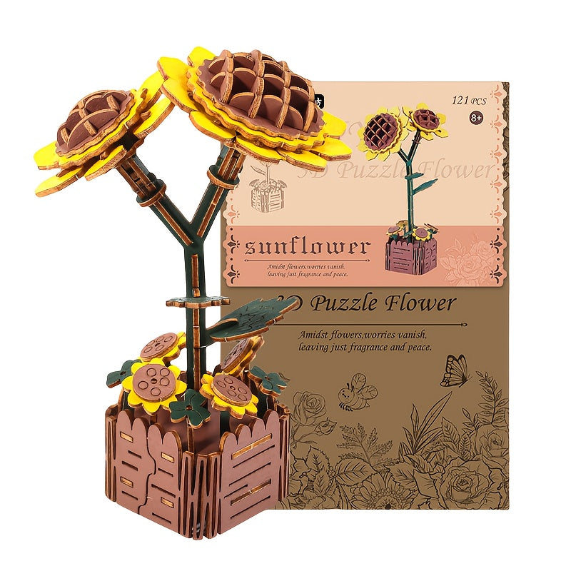 3D Rose Puzzle Wooden DIY Floral Model - No Electricity Needed