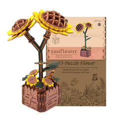 3D Rose Puzzle Wooden DIY Floral Model - No Electricity Needed