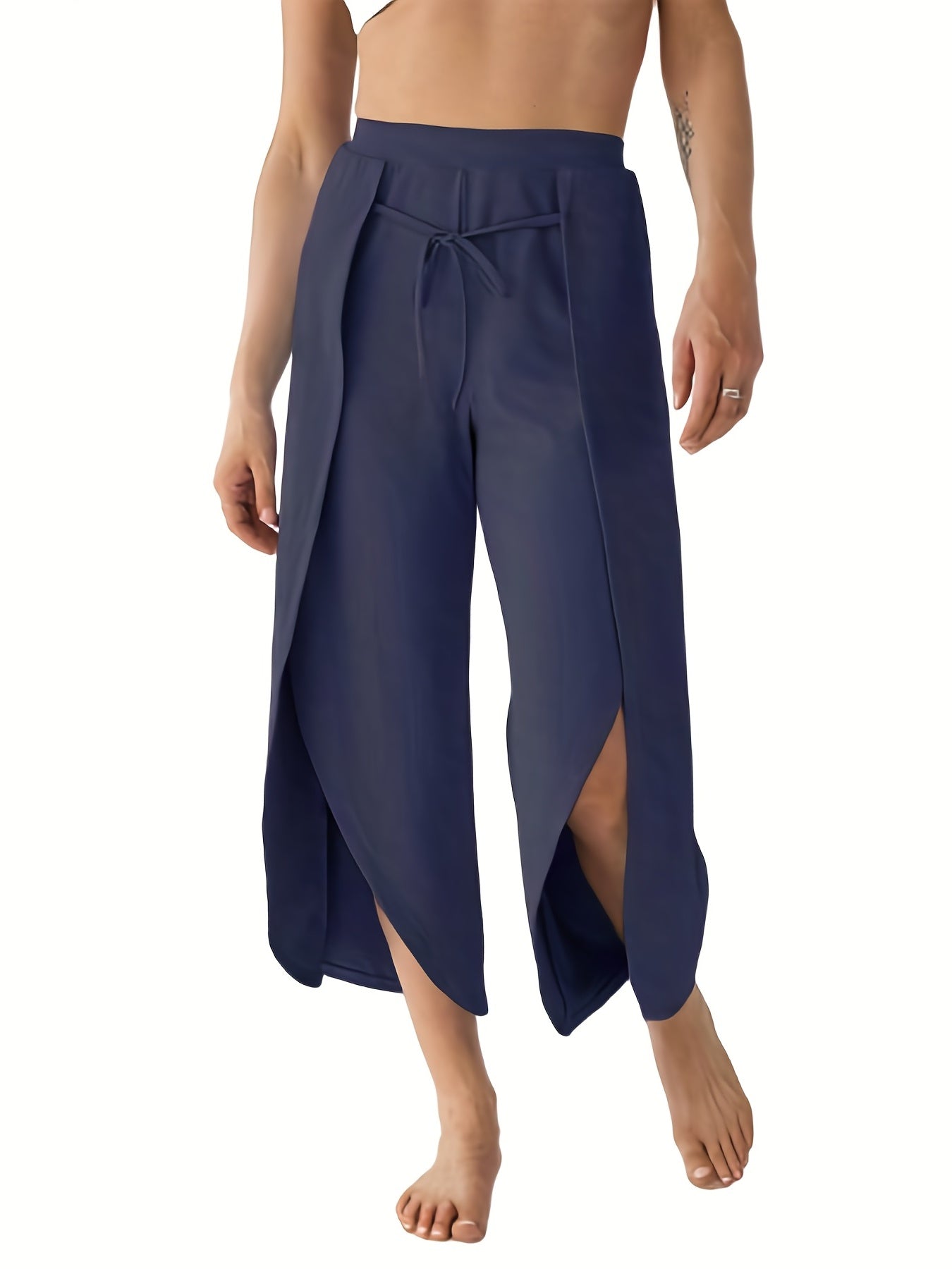 Women's High Waist Side Split Yoga Pants with Tie