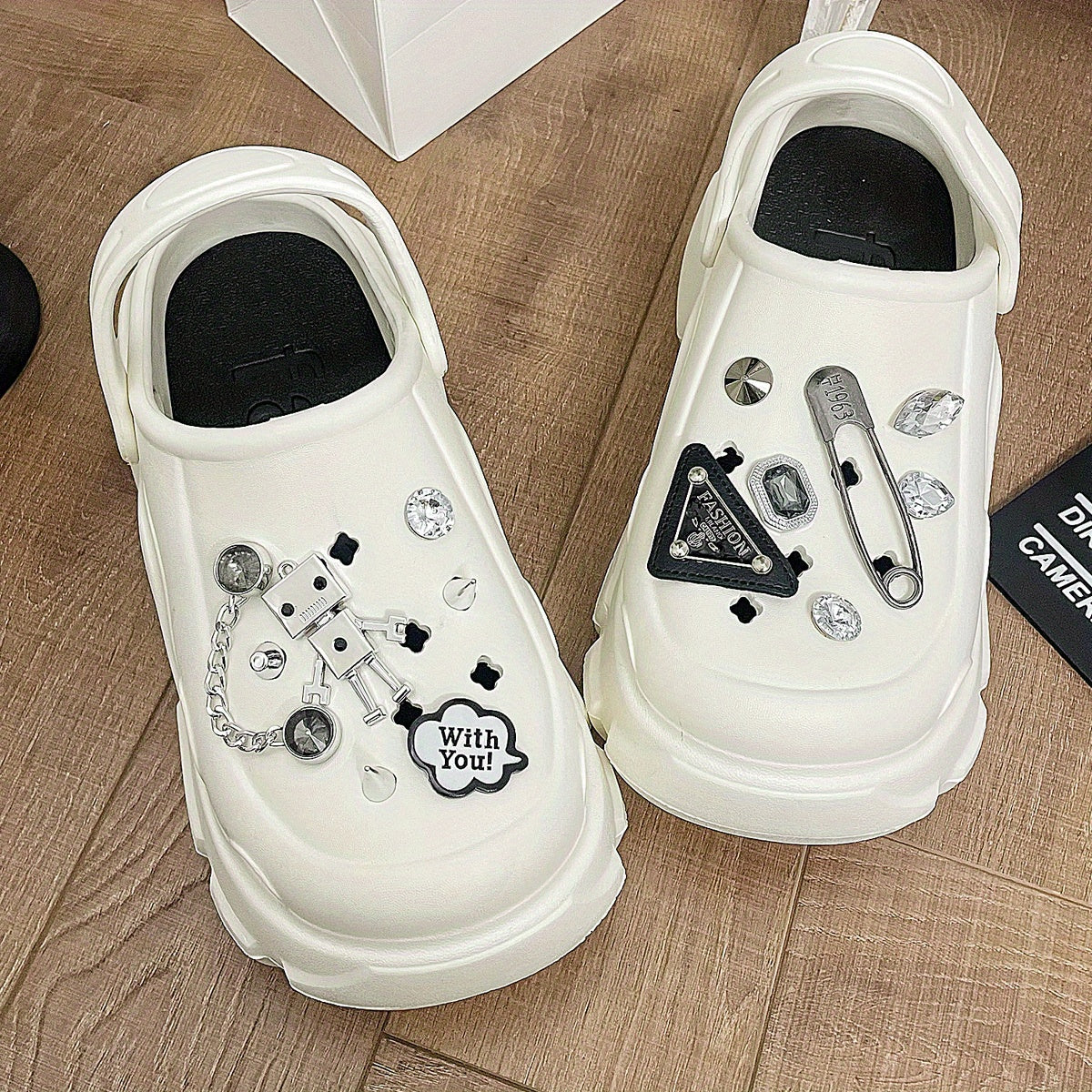 Women's Rhinestone & Robot Platform Clogs Chunky Heeled Sandals