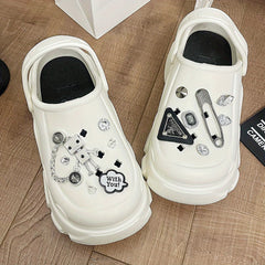 Women's Rhinestone & Robot Platform Clogs Chunky Heeled Sandals